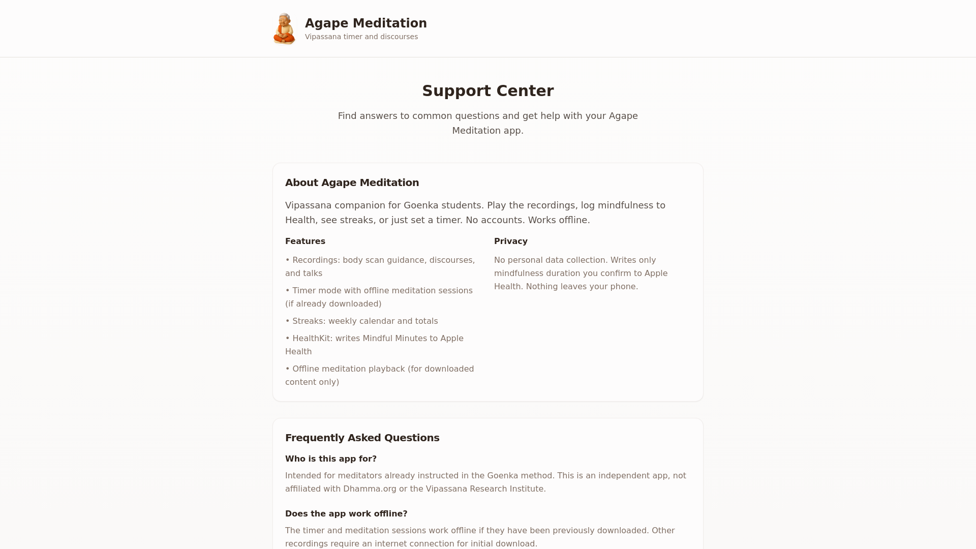 Agape Meditation Support Center cover